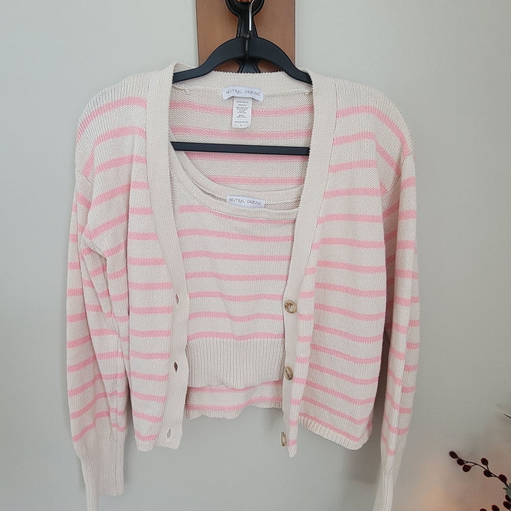 Neutral Ground Pink & Cream Striped Button Cardigan